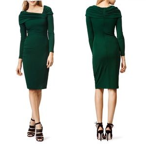 NWT BADGLEY MISCHKA Green Turn Over Formal Ruched Sheath Dress Size 6